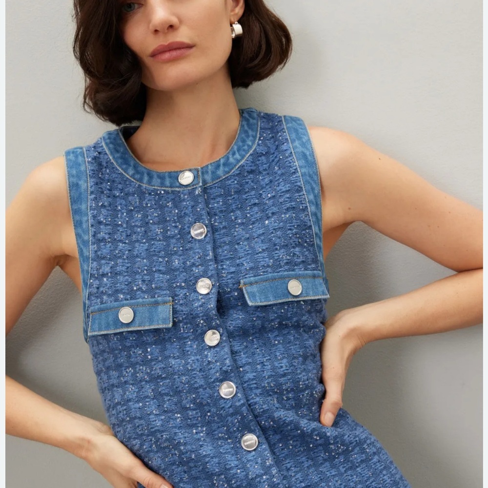 Sandro Blue Tweed Mini Dress